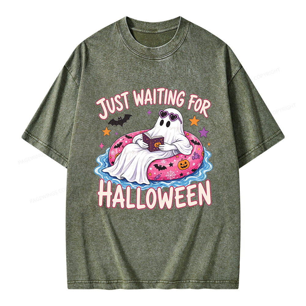 Pagewings Just Waiting for Halloween Unisex Washed T-shirt