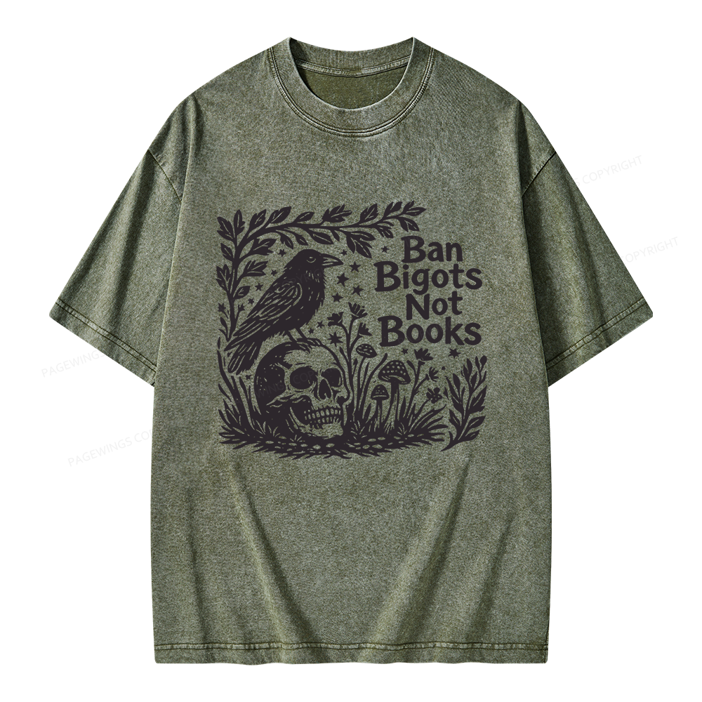Pagewings Ban Bigots Not Books Unisex Washed T-shirt