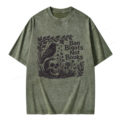 Pagewings Ban Bigots Not Books Unisex Washed T-shirt