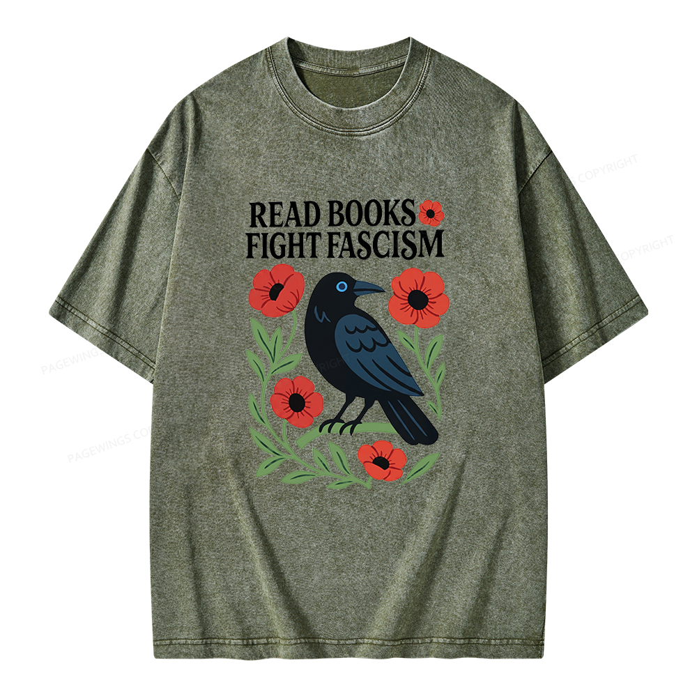 Pagewings Read Books Fight Fascism Unisex Washed T-shirt