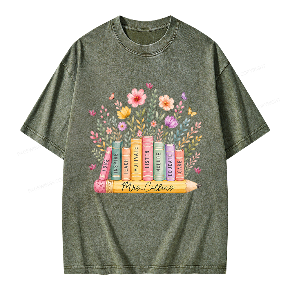 Pagewings Wildflower Books Unisex Washed T-shirt