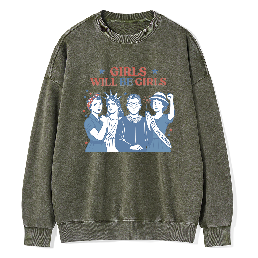 Pagewings Girls Will be Girls15560 Read Unisex Washed Sweatshirt