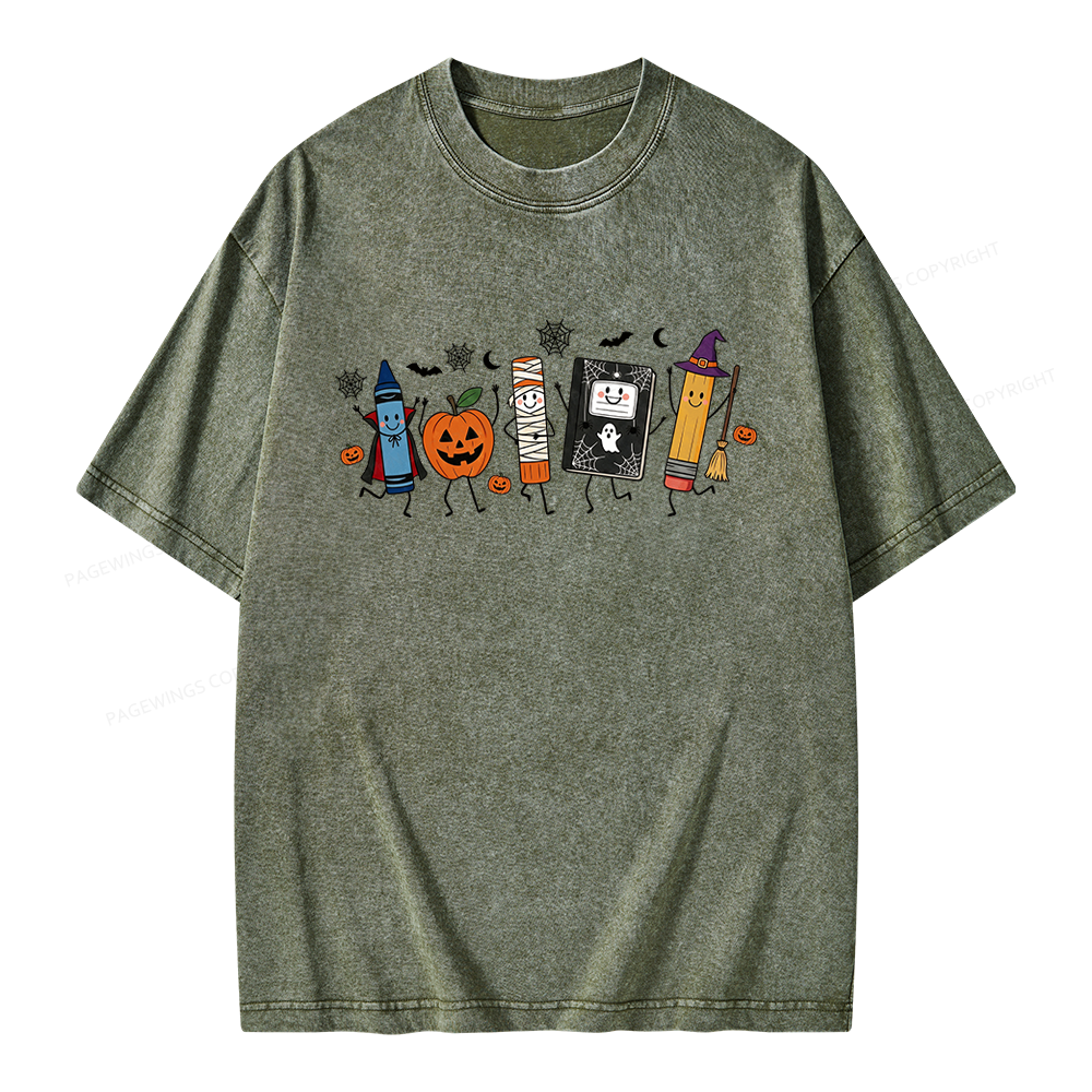Pagewings Halloween Teacher Unisex Washed T-shirt