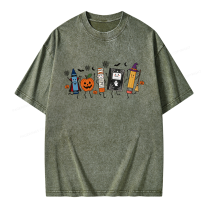 Pagewings Halloween Teacher Unisex Washed T-shirt