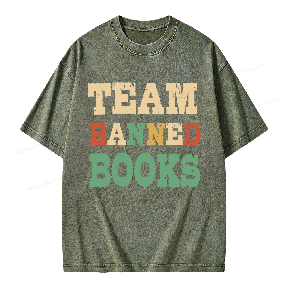Pagewings Funny Team Banned Books Unisex Washed T-shirt