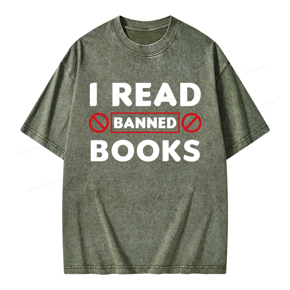 Pagewings I Read Banned Books Unisex Washed T-shirt