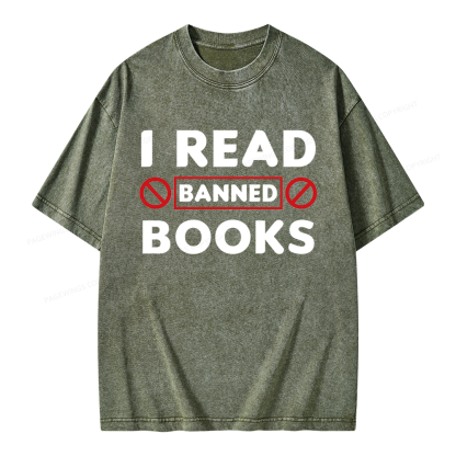 Pagewings I Read Banned Books Unisex Washed T-shirt