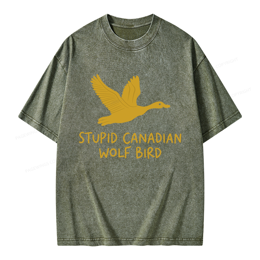 Pagewings Stupid Canadian Wolf Bird Unisex Washed T-shirt