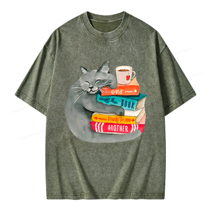 Pagewings Book Lover Cat Unisex Washed T-shirt
