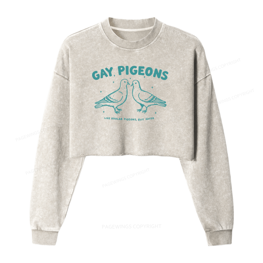 Pagewings Gay Pigeons 15234 Bookish Washed Crop Sweatshirt