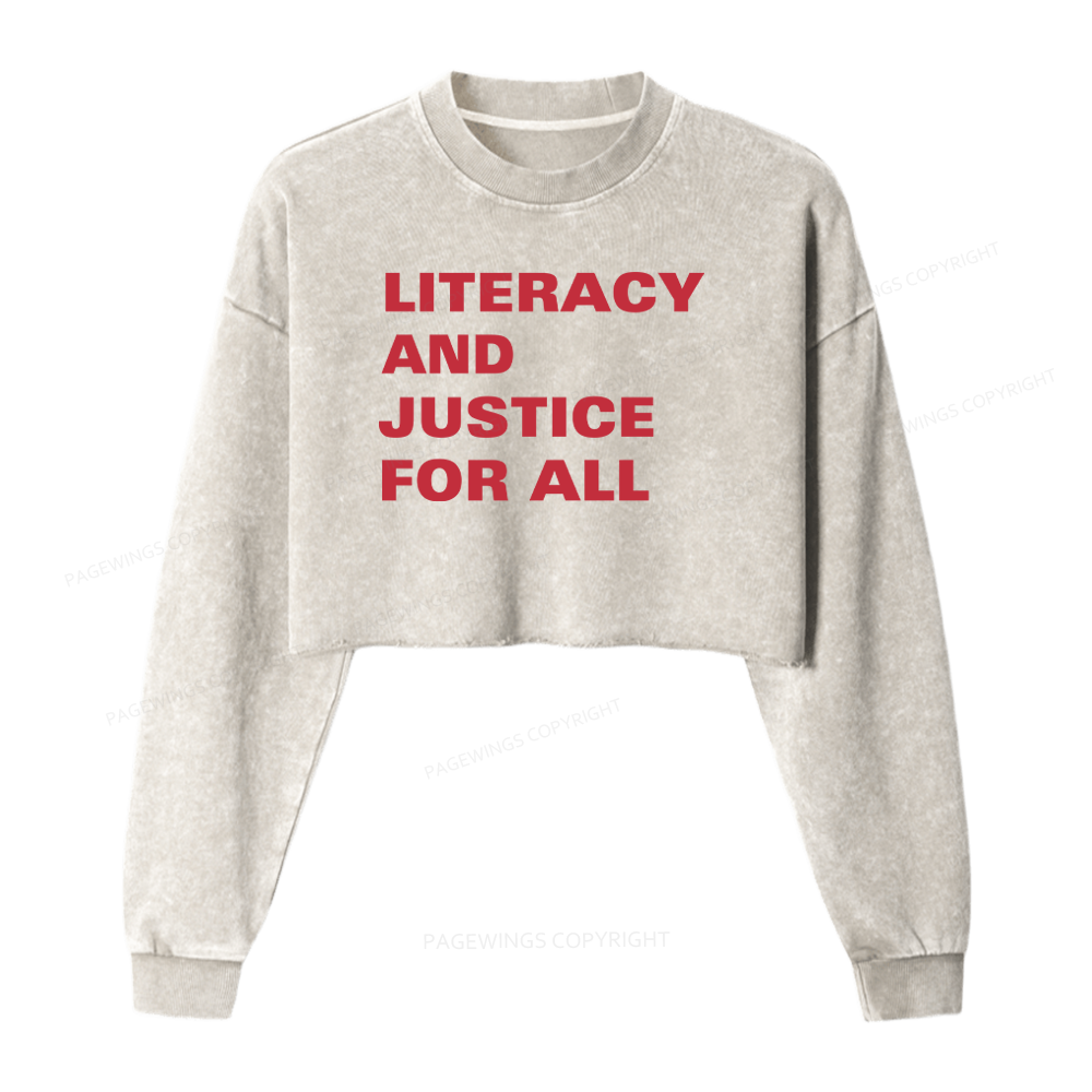 Pagewings Literacy And Justice For All 14932 Bookish Washed Crop Sweatshirt