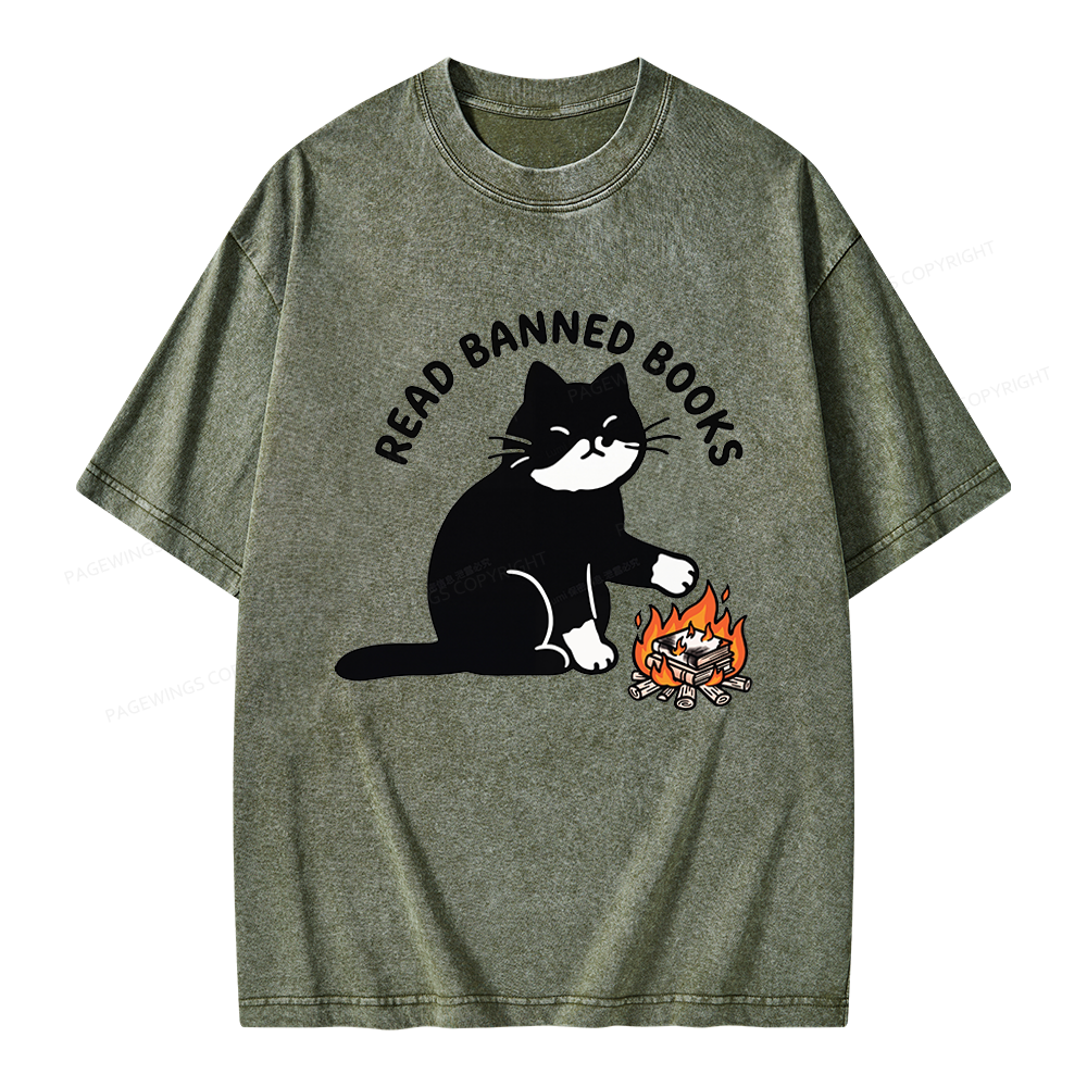 Pagewings Read Banned Books Unisex Washed T-shirt