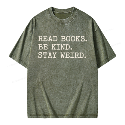 Pagewings Read Books Be Kind Stay Weird Unisex Washed T-shirt