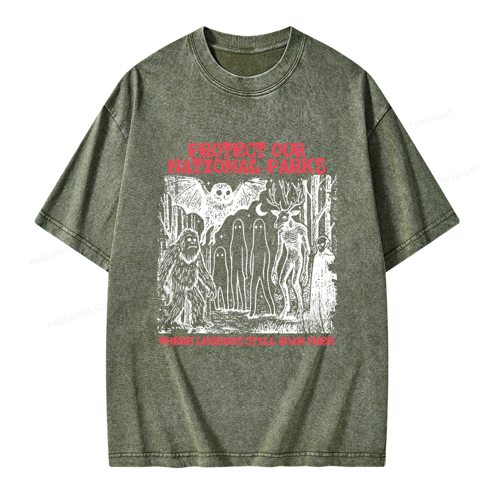 Pagewings Protect Our Parks Vintage Camping Unisex Washed T-shirt