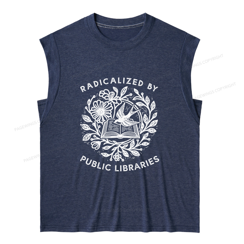 Pagewings Radicalized By Public Libraries 15729 Bookish Women's Heather Tank Top