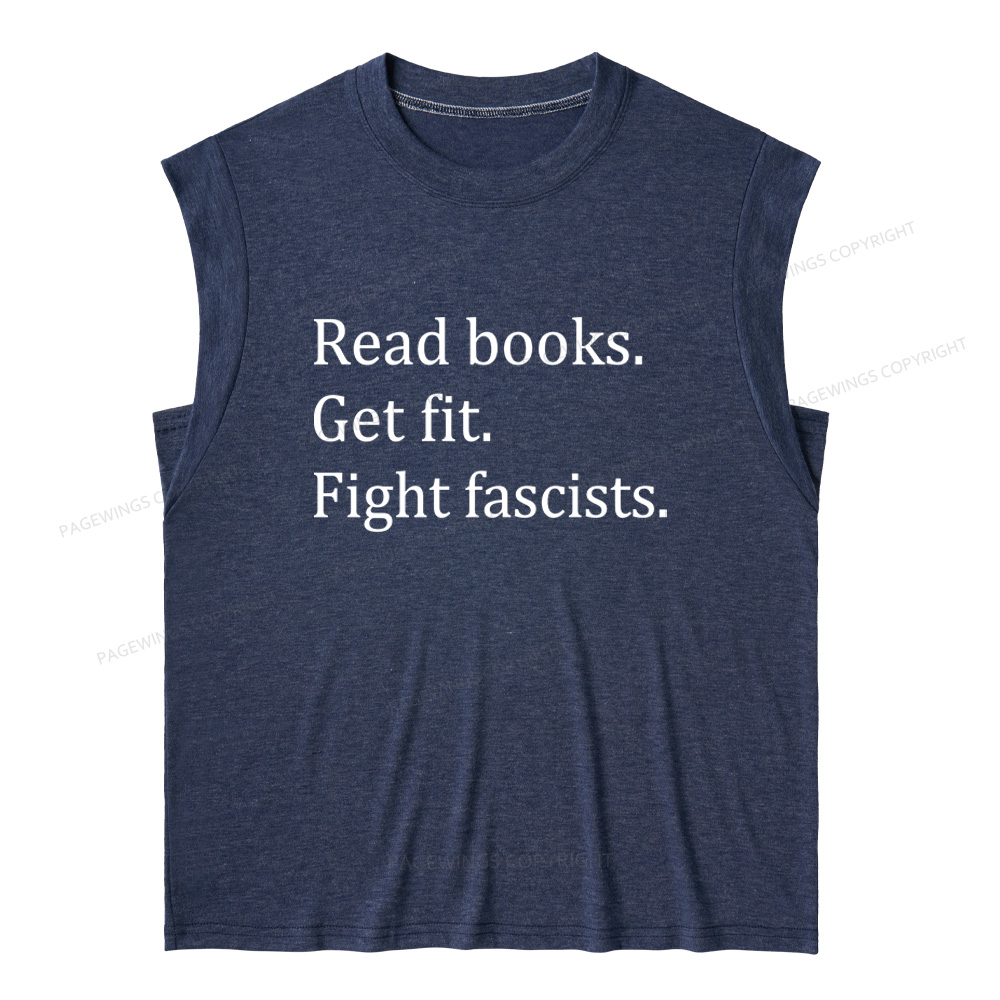 Pagewings Read Books Get Fit Fight Fascists 15980 Bookish Women's Heather Tank Top