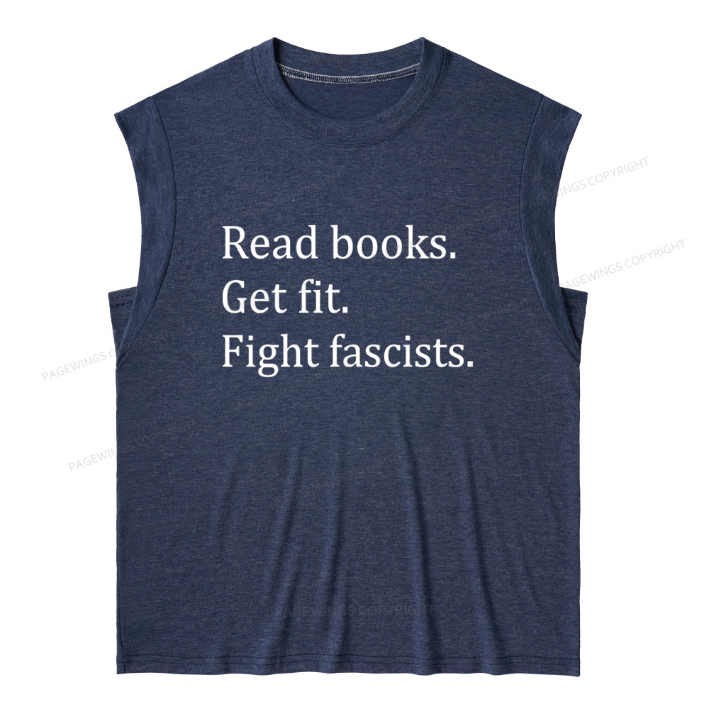 Pagewings Read Books Get Fit Fight Fascists 15980 Bookish Women's Heather Tank Top