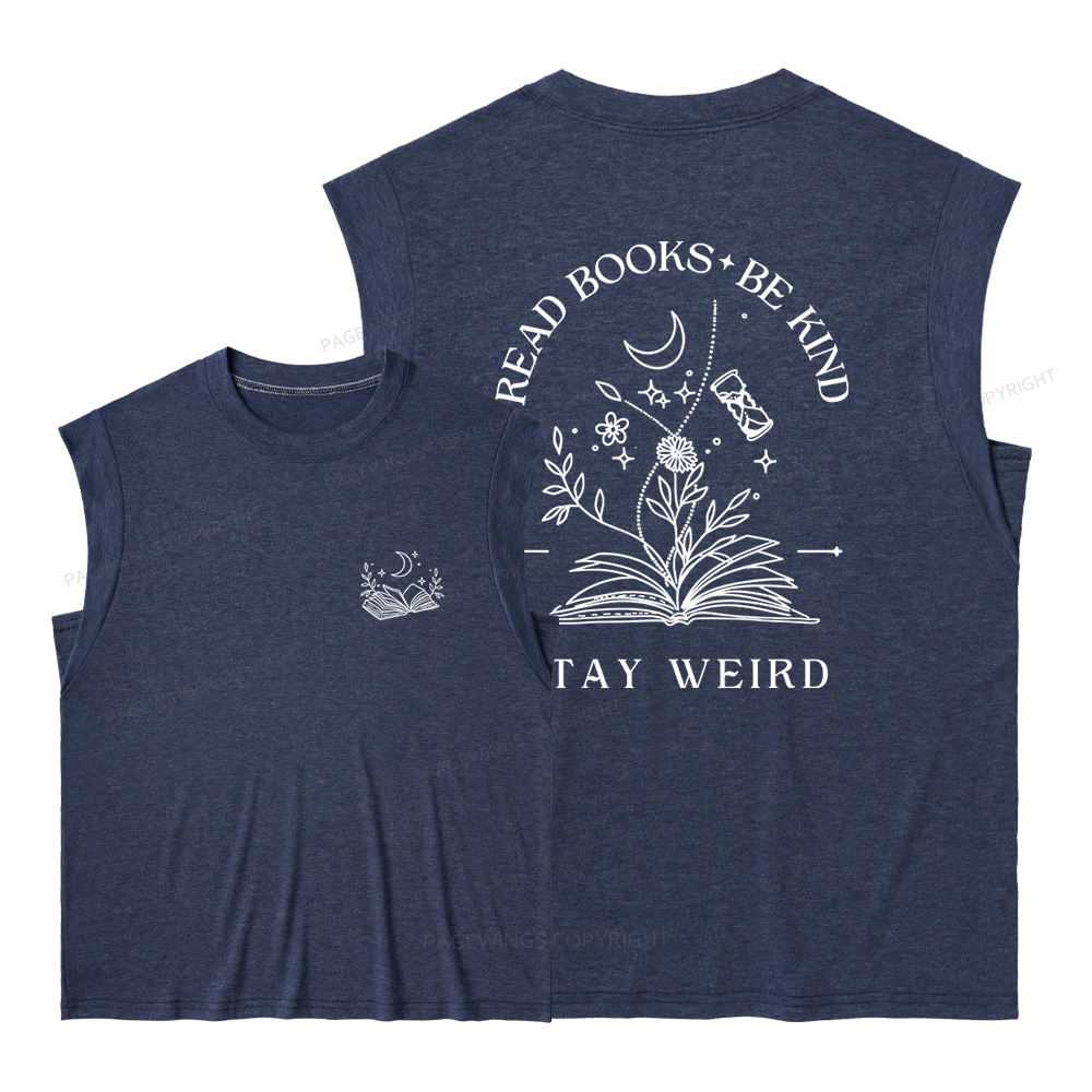 Pagewings Read Books Be Kind Stay Weird Women's Heather Tank Top
