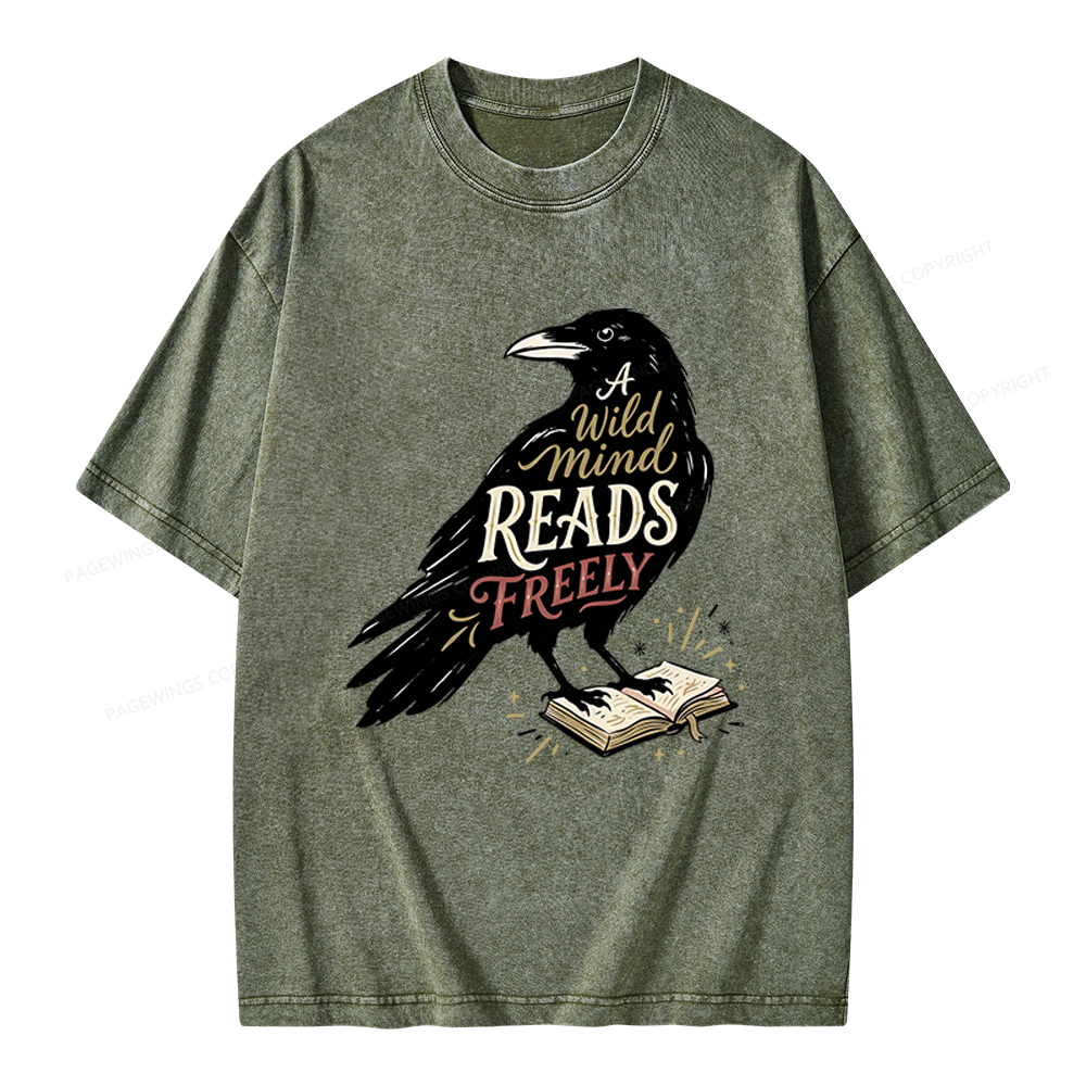Pagewings A Wild Mind Reads Freely Unisex Washed T-shirt