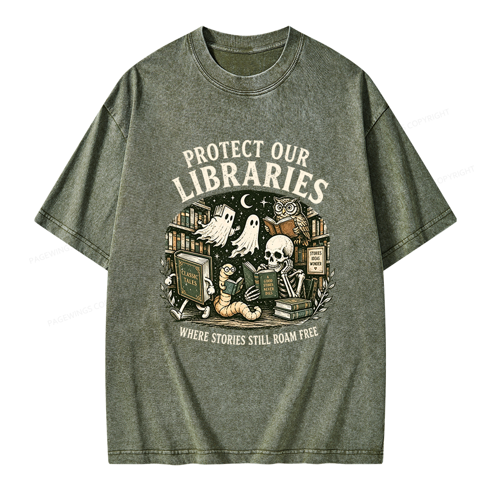 Pagewings Protect Our Libraries Unisex Washed T-shirt