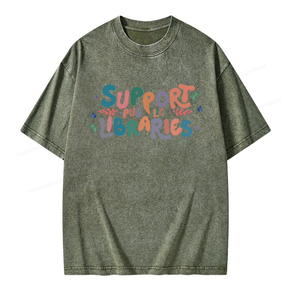 Pagewing Support Public Libraries Unisex Washed T-shirt