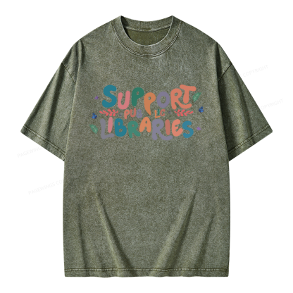 Pagewing Support Public Libraries Unisex Washed T-shirt