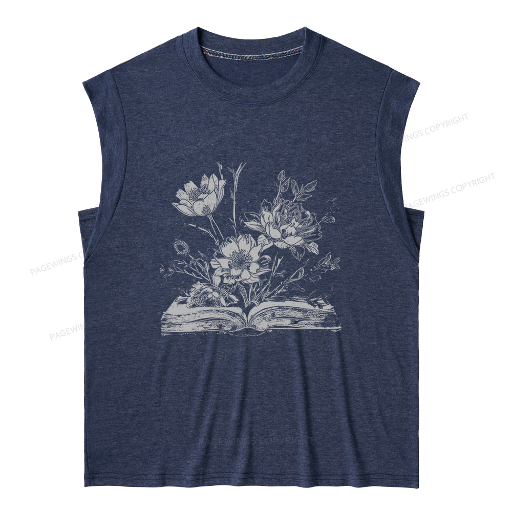 Pagewings Book and Flowers 16324 Bookish Women's Heather Tank Top