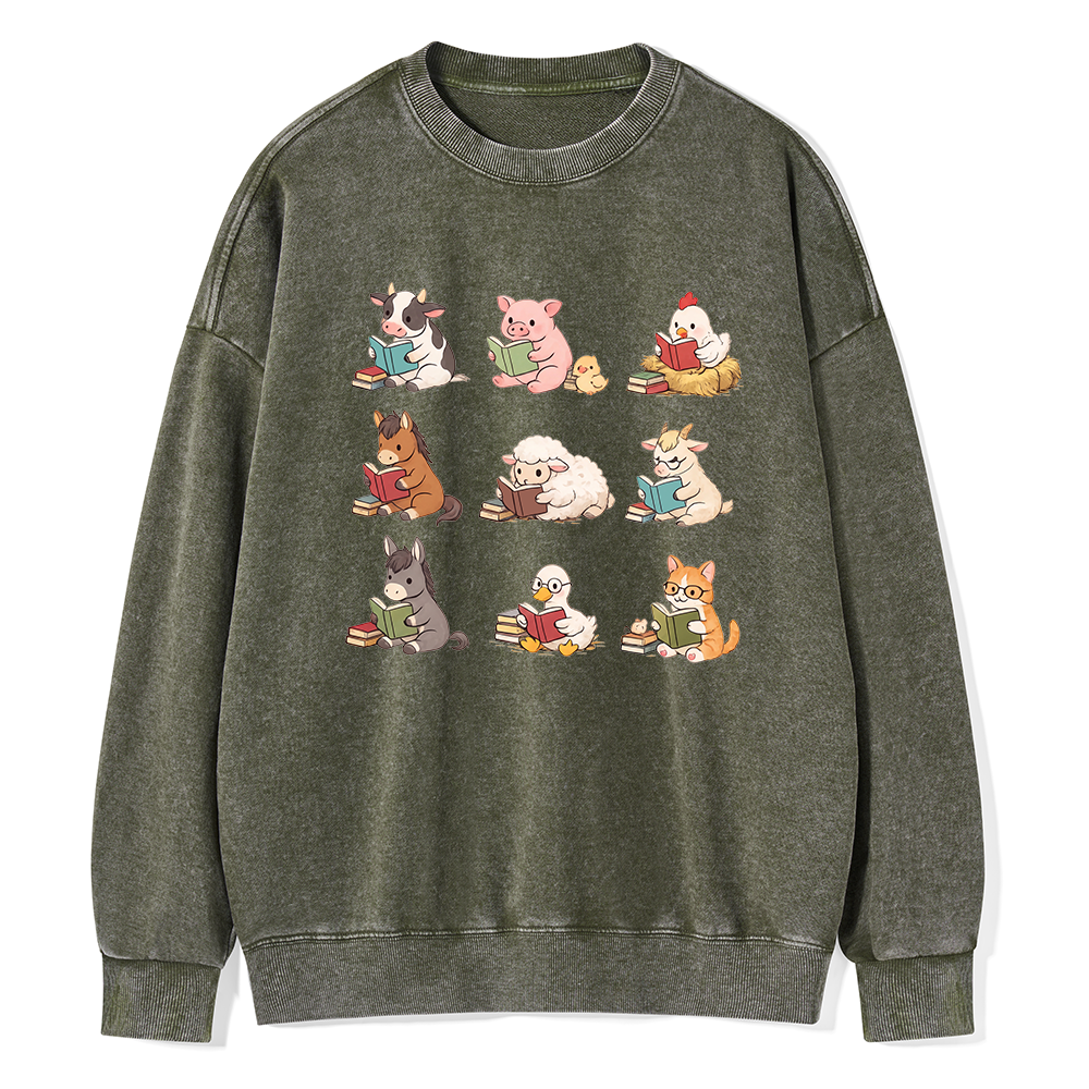 Pagewing Farm Animals Reading16179 Read Unisex Washed Sweatshirt