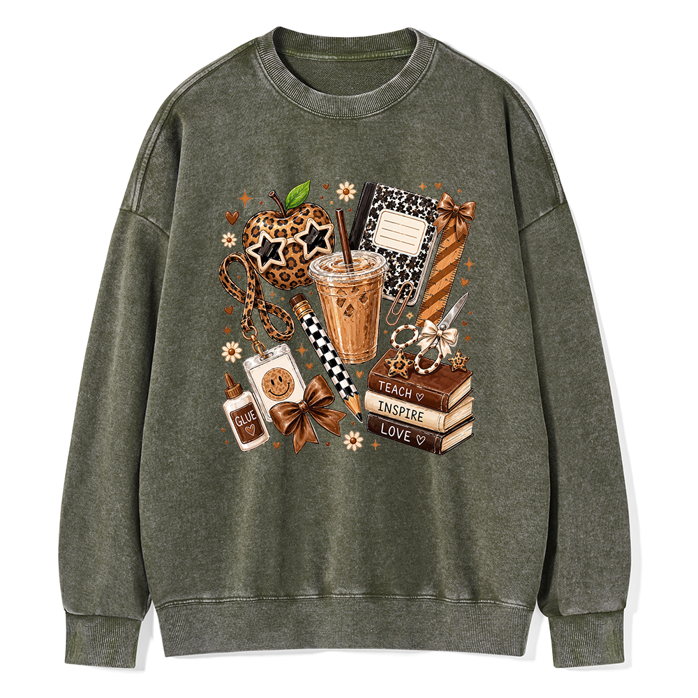 Pagewing Leopard Teacher Book16229 Read Unisex Washed Sweatshirt