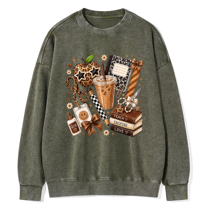 Pagewing Leopard Teacher Book16229 Read Unisex Washed Sweatshirt