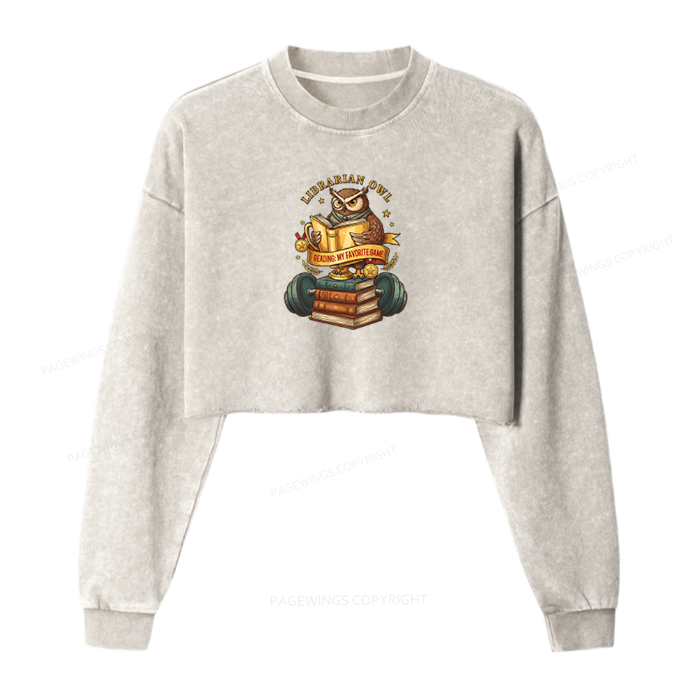 Pagewings Librarian Owl Washed Crop Sweatshirt