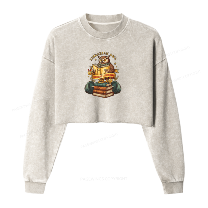 Pagewings Librarian Owl Washed Crop Sweatshirt