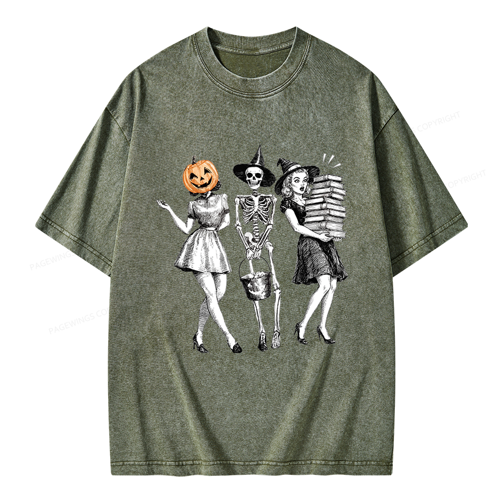 Pagewings Spooky Books Girl Unisex Washed T-shirt