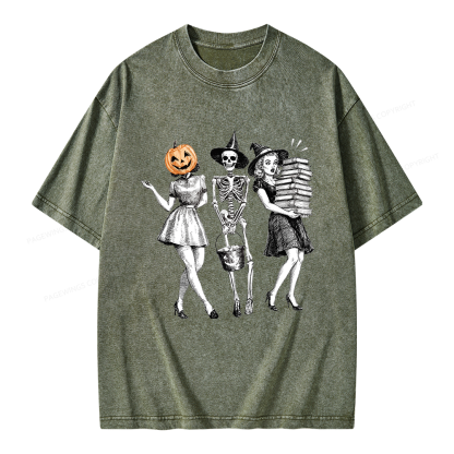 Pagewings Spooky Books Girl Unisex Washed T-shirt