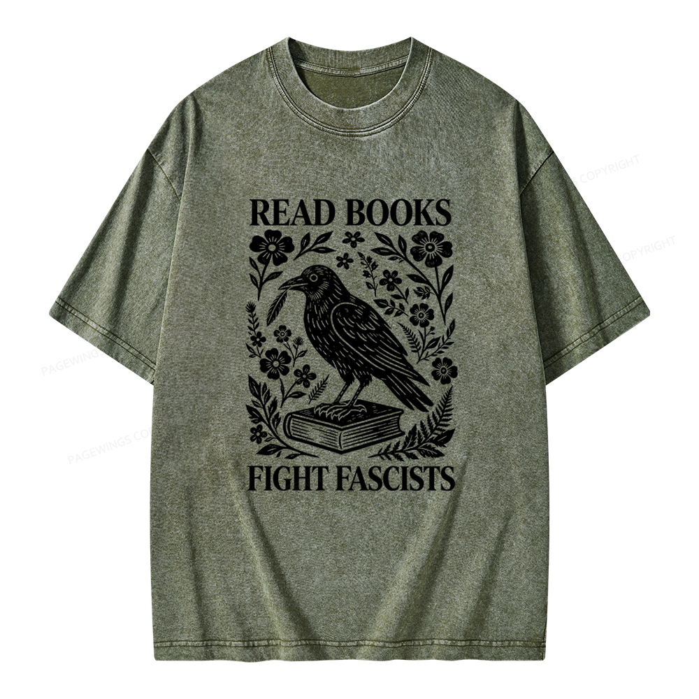 Pagewings Read Books Fight Fascists Unisex Washed T-shirt