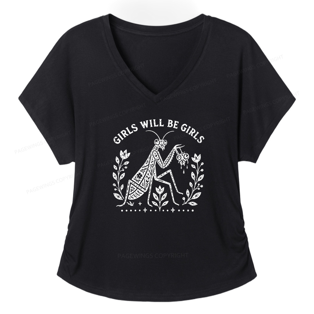 Pagewing Girls Will Be Girls16300 Soft Women's Modal V-neck T-shirt