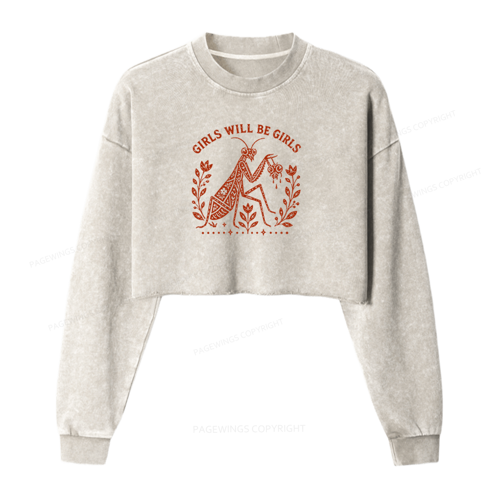 Pagewing Girls Will Be Girls 16300 Bookish Washed Crop Sweatshirt