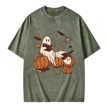 Pagewings Ghost Reading Unisex Washed T-shirt