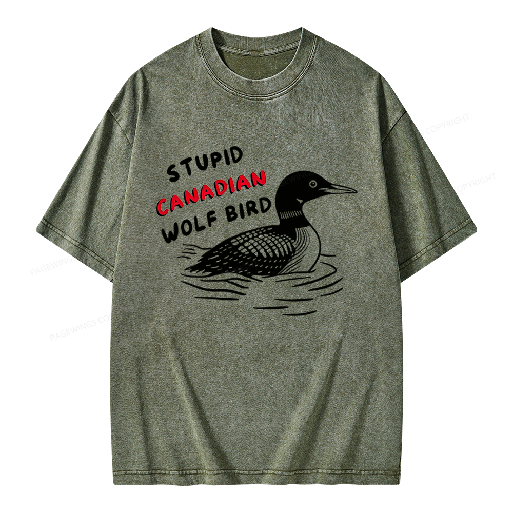 Pagewings Stupid Canadian Wolf Bird Unisex Washed T-shirt