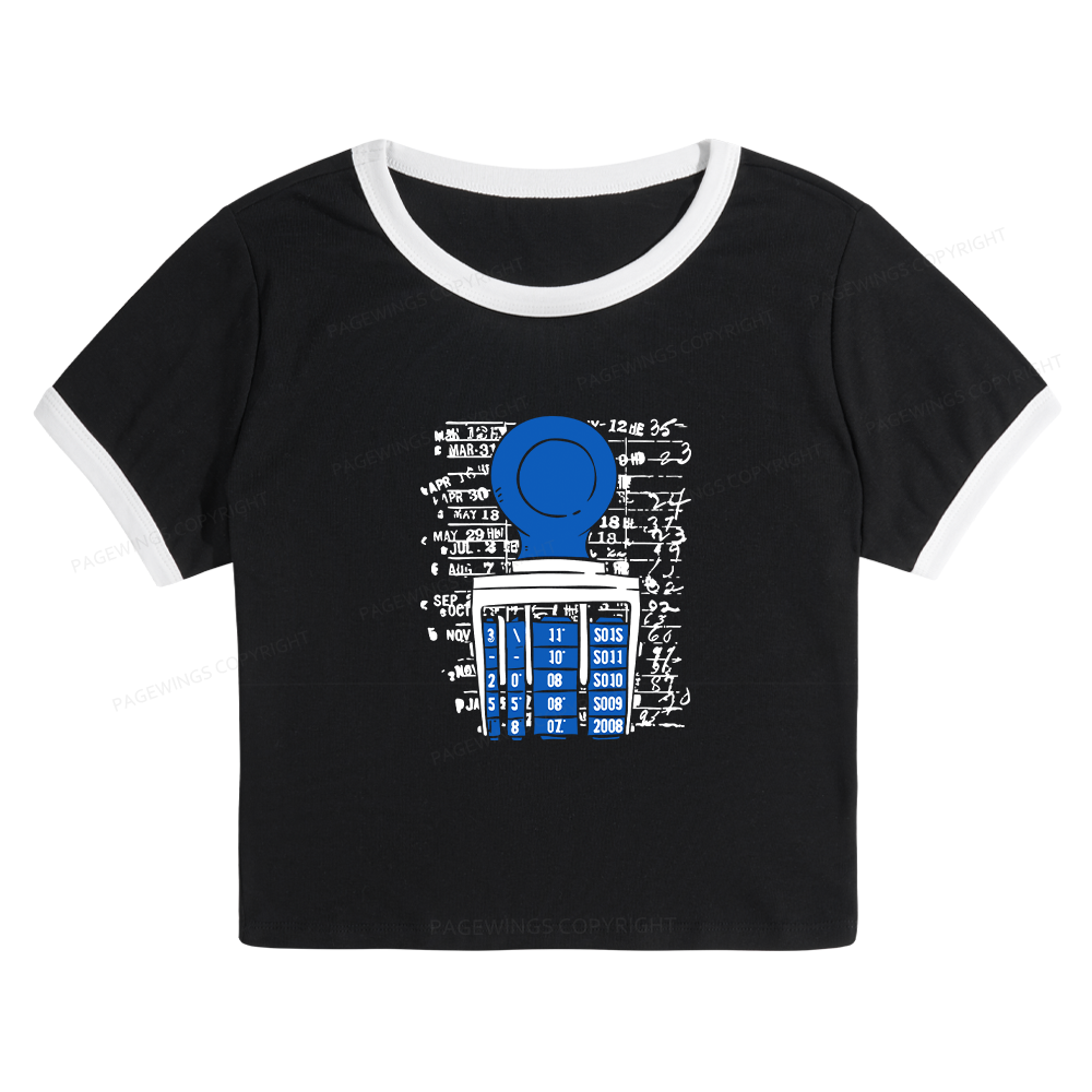 Pagewings Books Library Stamp16436 Baby Tee Cropped Ringer T-Shirt