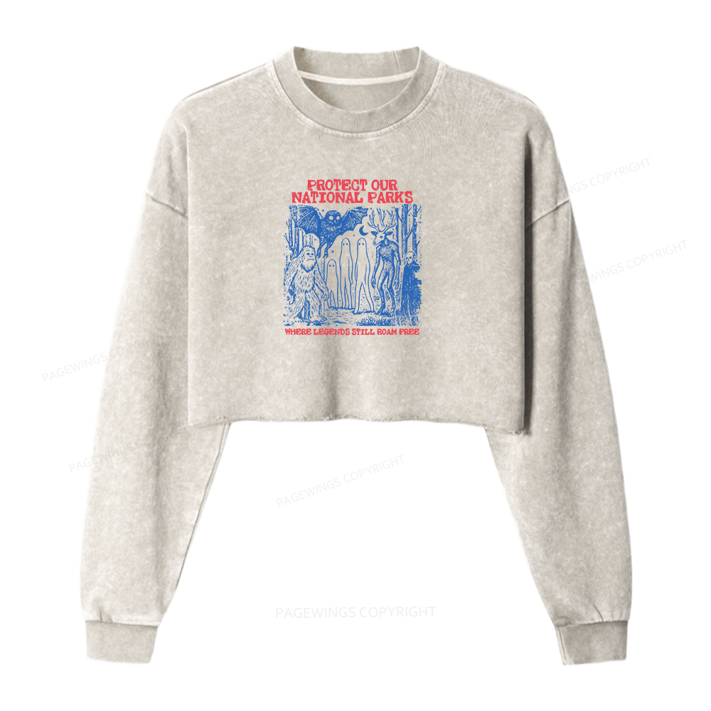 Pagewings Protect Our Parks Vintage Camping 16403 Bookish Washed Crop Sweatshirt