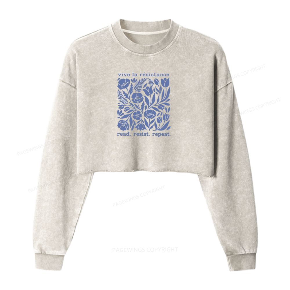 Pagewings Read Resist Repeat 16414 Bookish Washed Crop Sweatshirt