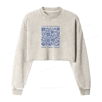 Pagewings Read Resist Repeat 16414 Bookish Washed Crop Sweatshirt