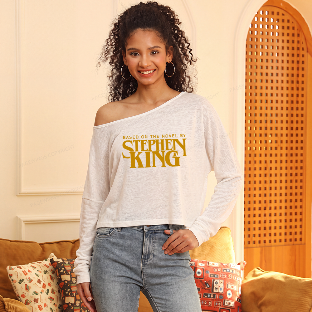 Pagewings Based On A Novel Slouchy Long Sleeve Off Shoulder T-shirts