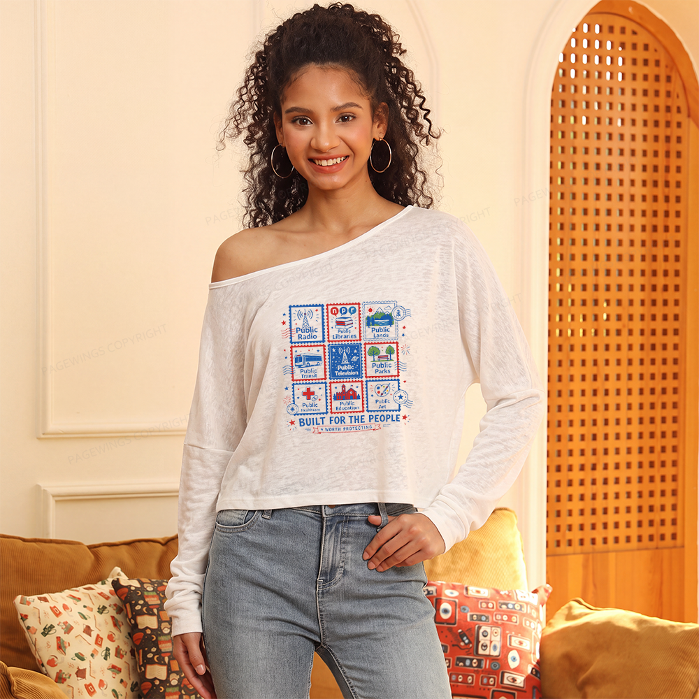 Pagewings Public Libraries Slouchy Long Sleeve Off Shoulder T-shirts