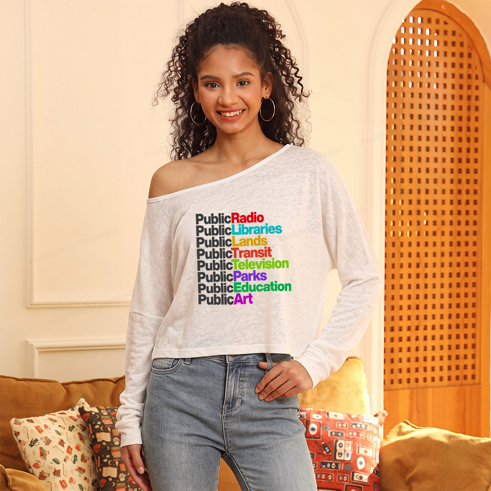 Pagewings Public Libraries Slouchy Long Sleeve Off Shoulder T-shirts