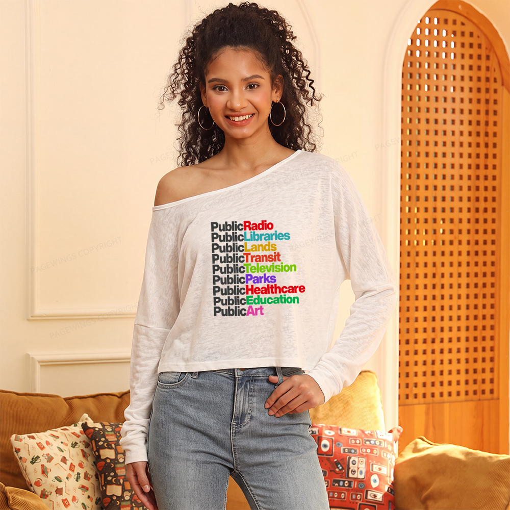Pagewings Personalized Public Libraries Slouchy Long Sleeve Off Shoulder T-shirts