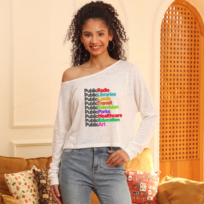 Pagewings Personalized Public Libraries Slouchy Long Sleeve Off Shoulder T-shirts
