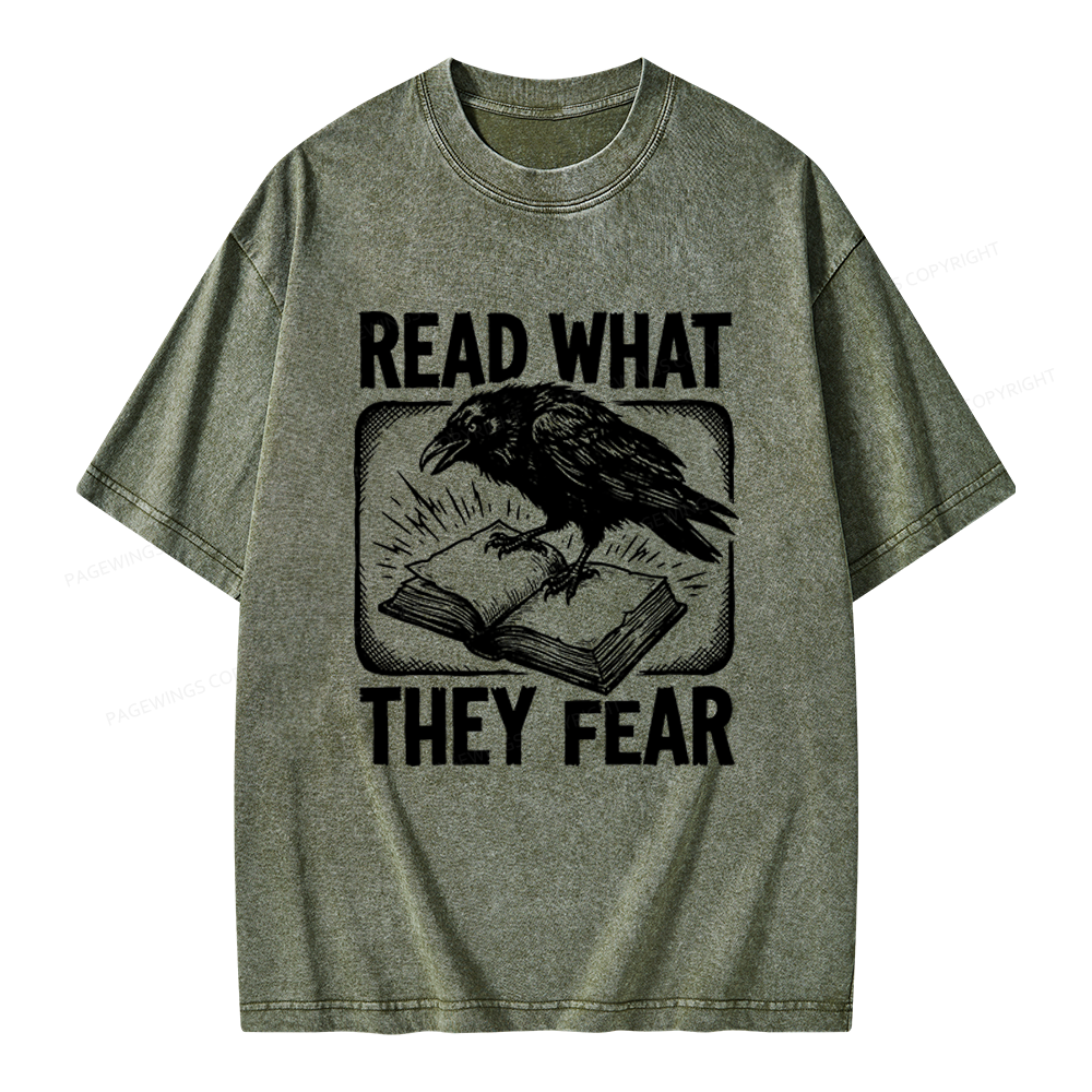 Pagewings Read What They Fear Unisex Washed T-shirt