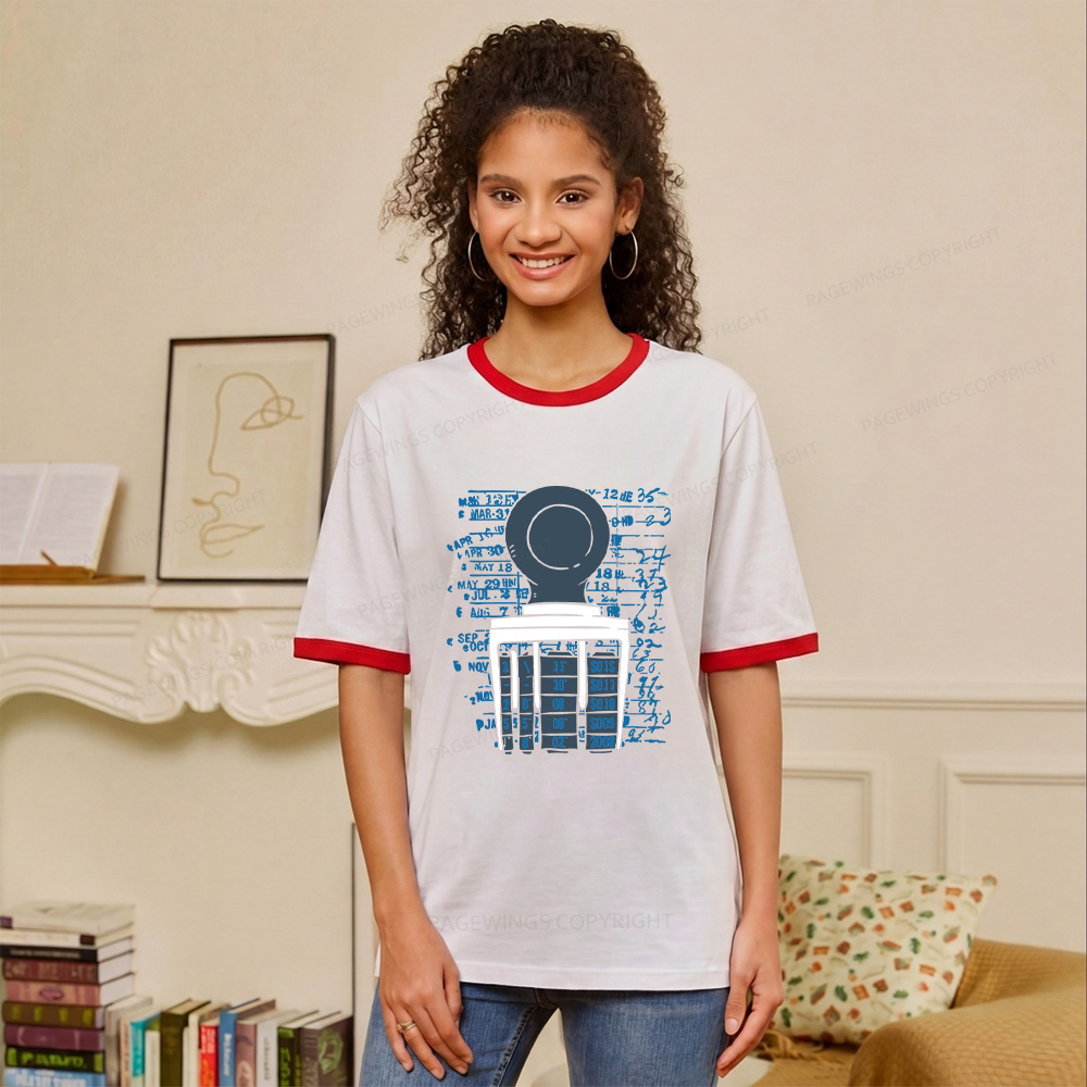 Pagewings Books Library Stamp Unisex Ringer T-Shirt 